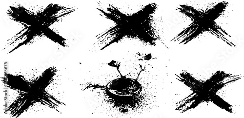 Black and white distressed crosshat with textured stencil art for creative design projects