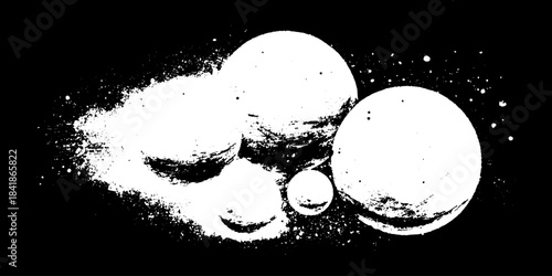 Abstract black and white drifting shapes illustration for modern art design