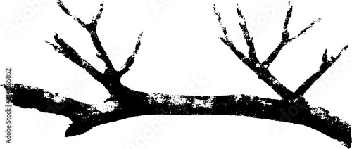Black and white stencil design of dual branching twig for nature-inspired art and decoration