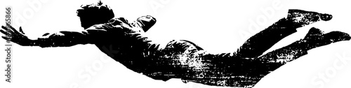 Dynamic jumping human silhouette in black and white stencil art