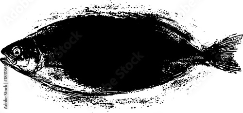 Abstract fish stencil art illustration with grunge and splash effects for creative projects
