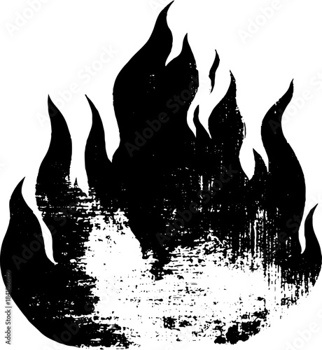 Black and white grunge flame silhouette for urban art design