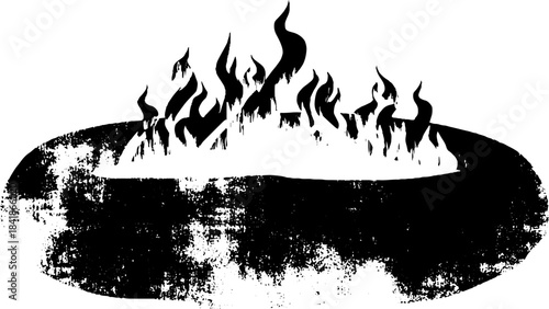 Grunge black and white flame symbol stencil illustration for urban art design