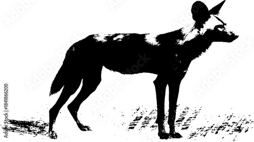 Black and white stencil illustration of a four-legged animal for urban art design
