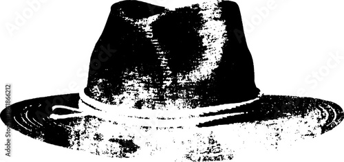 Vintage grunge style black and white folded sun hat illustration for urban designs