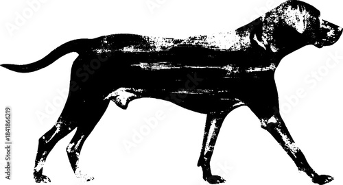 Black and white stencil illustration of a four-legged animal silhouette