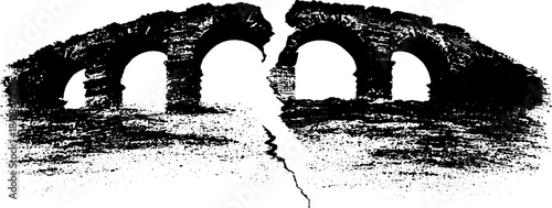 Black and white stencil of fractured archway façade - urban graffiti design for posters