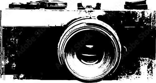 Black and white stencil illustration of vintage camera for urban art projects