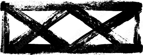 Abstract black and white geometric frame with rough brushstrokes design for urban art projects