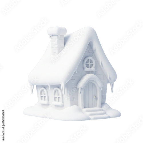 Winter Village Houses Snow Covered on Transparent Background