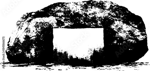 Geometric recess in rock: black and white stencil art for urban design and poster