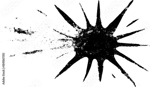 Abstract black and white stencil art of high pressure spray splat