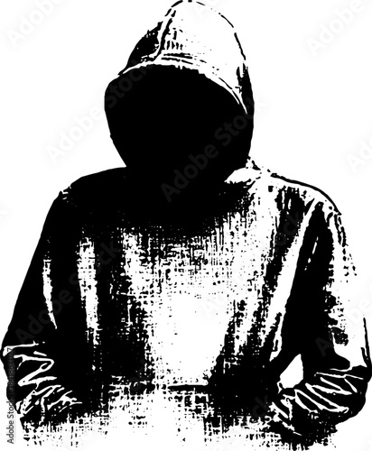 Mysterious hooded figure stencil art for urban design