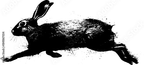 Black and white stencil of hopping rabbit illustration for urban art and design