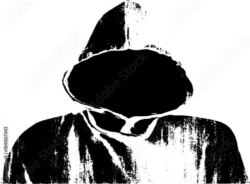 Mysterious hooded figure stencil design for urban art posters