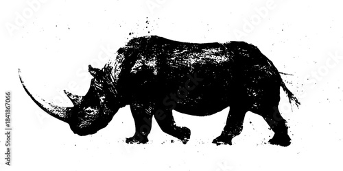 Black and white stencil illustration of a horned creature silhouette for urban art projects