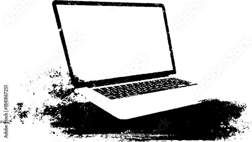 Black and white laptop silhouette illustration for modern design projects