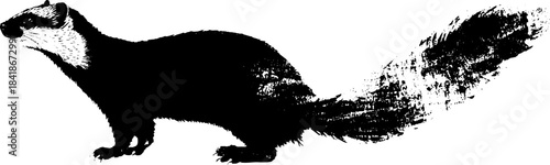 Black and white animal silhouette with long tail for urban art design