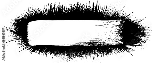 Abstract black and white stencil art with messy overlapping brushstroke design