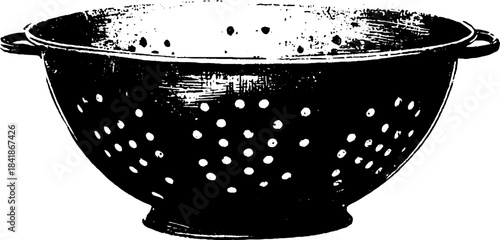 Black and white stencil of a minimalist colander for kitchen art and decoration