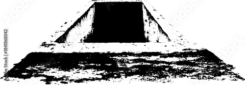 Recessed geometric shape in black and white stencil illustration