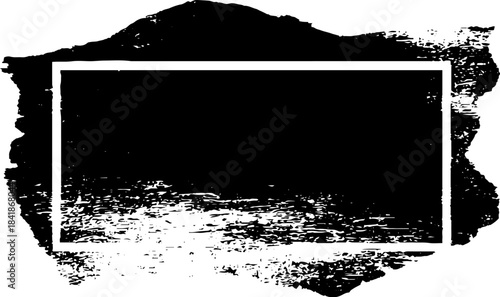 Black and white stencil art of rectangular fragment with grunge texture for creative design