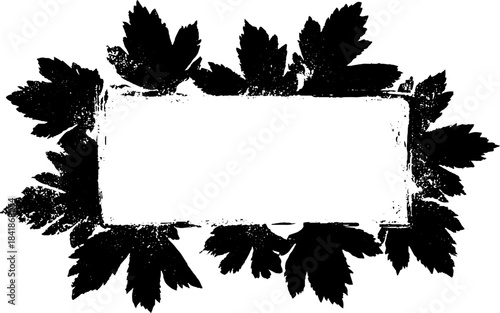 Black and white stencil illustration of leafy rectangular frame for urban design