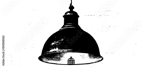 Black and white stencil illustration of reflective dome lamp for urban decor