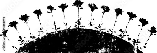Black and white stencil illustration of repeating curved floral pattern for urban art design