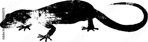 Black and white stencil illustration of curvat reptile for urban graffiti art design
