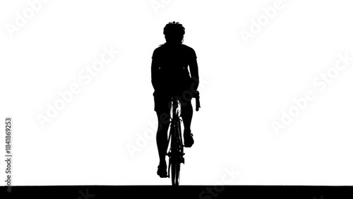Rider's Silhouette: A lone cyclist, depicted as a dark silhouette, rides with determination on a bicycle, against a stark backdrop. Highlighting the simplicity and motion