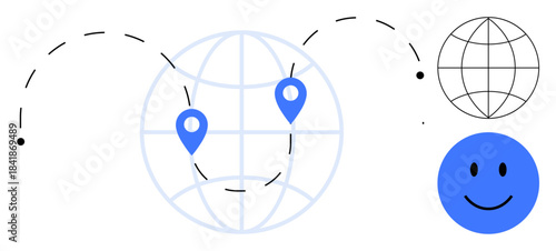 Global connectivity. Location pins on a globe travel, communication, and connections. Global connectivity promoting interaction, networking, and collaboration. For technology, logistics social