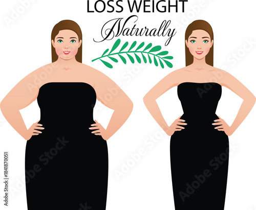 Woman before and after weight loss on a white background vector illustration