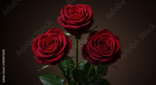 Wallpaper Mural A classic grouping of three intensely dark red roses, featuring rich velvety petals and deep romantic symbolism on a neutral background ,velvet ,romantic ,romance Torontodigital.ca