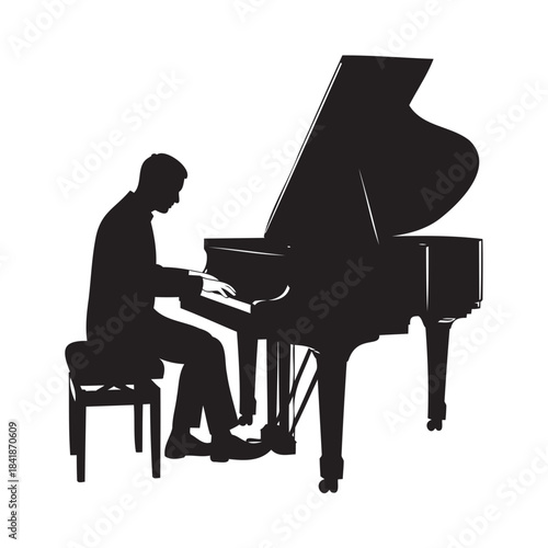 Elegant Silhouette of a Musician Playing a Grand Piano