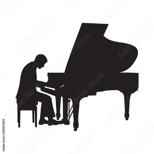 Elegant silhouette of a pianist playing a grand piano