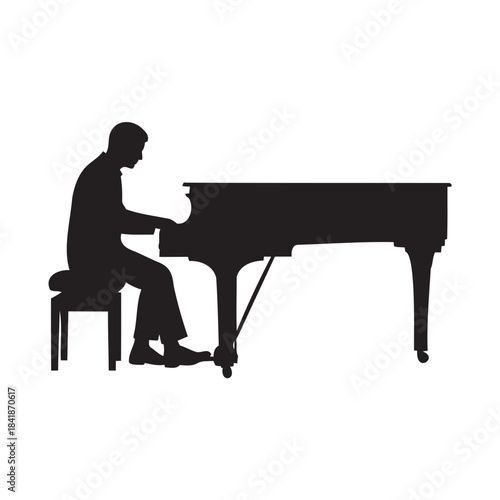 Pianist silhouette performing on grand piano