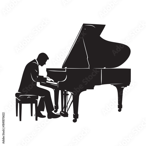 Pianist playing grand piano silhouette