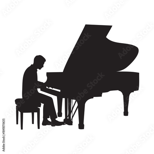 Elegant piano player silhouette at grand piano