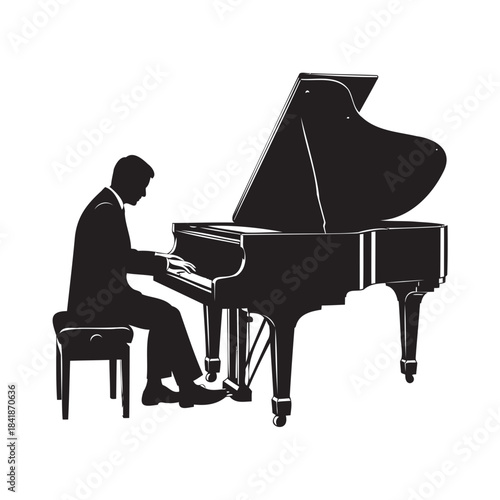 Pianist Playing Grand Piano Silhouette