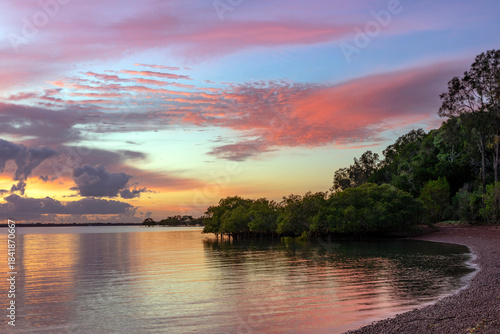 Queensland, Australia - Sunrise with colourful skies over the ocean at Redland Bay, Queensland, Australia