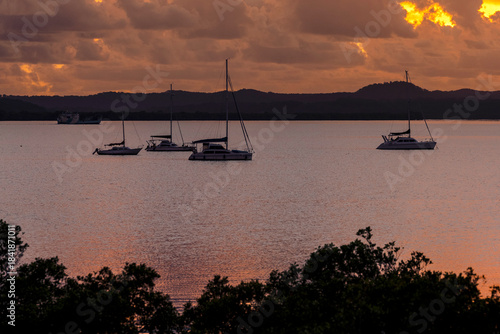 Queensland, Australia - Sunrise with colourful skies over the ocean at Redland Bay, Queensland, Australia