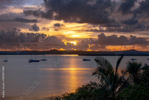 Queensland, Australia - Sunrise with colourful skies over the ocean at Redland Bay, Queensland, Australia