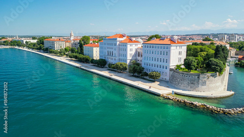 Aerial view of Zadar cityscape along the sea, Croatia