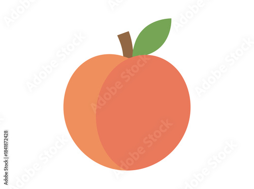 Peach, a whole tropical fruit icon featuring a leaf and stem, represents fresh, sweet, healthy summer food that is ripe, natural, and organic, with exotic vitamins, depicted as a flat vector