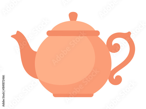 A mystical Aladdin lamp styled as an Eastern Arabian teapot with a long spout, retro Arabic design, perfect for wishes and luck, depicted as a flat vector illustration on a white background