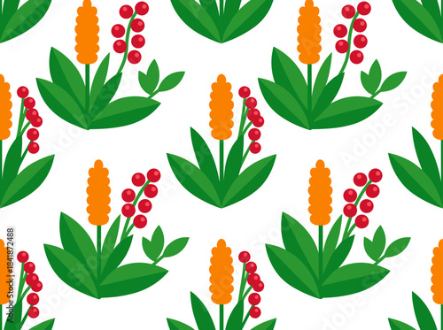 Flowering motif featuring blossoms, lush branches, and an endless botanical backdrop, with a repeating nature texture suitable for modern textile, fabric, and wrapping designs, presented as a colored