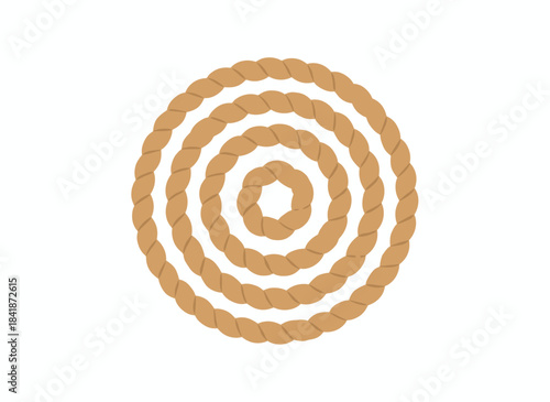 Coiled loops of a strong rope, thick braided hemp twine used as a sturdy binding tool, rough string stacked and knotted, all depicted in a flat vector illustration on a white background