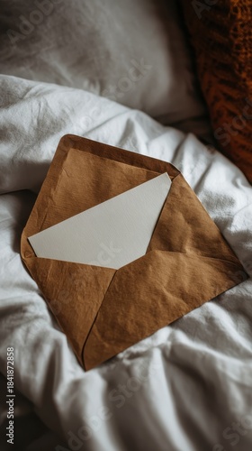 Classic Brown Envelope on Cozy Bed Linen