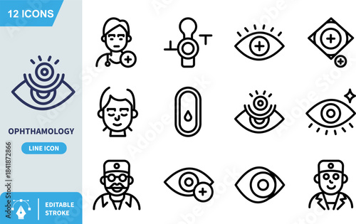 Ophthalmology line icon depicts a stylized human eye with radiating light symbolizing vision health and detailed examination perfect for medical websites application interfaces or educational materia